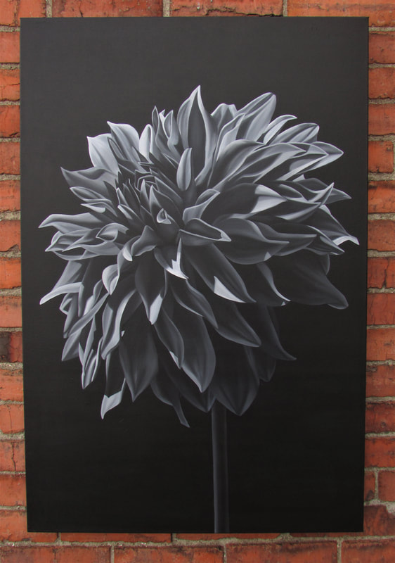 Finding Light black and white original dahlia painting by Lauren Urlacher