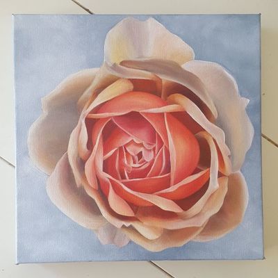 Acrylic heirloom rose by Lauren Urlacher. 10" x 10" 