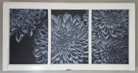 "White Washed Dahlias"
Acrylic on Canvas
Stretched in a Window
June 2017